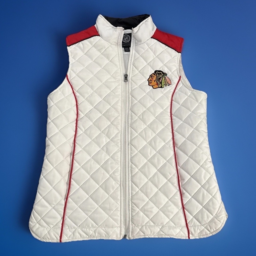 Chicago Blackhawks NHL White Quilted Puffer Vest Hockey Women's Size Small